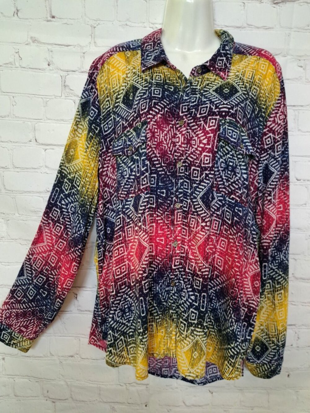 New Directions 100% Rayon Retro Inspired Button Front Shirt Size XL
